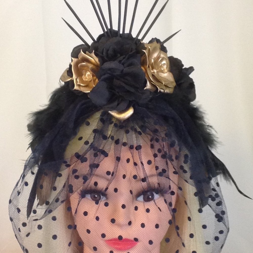 Black and gold Headpiece Fascinator Headpiece OS